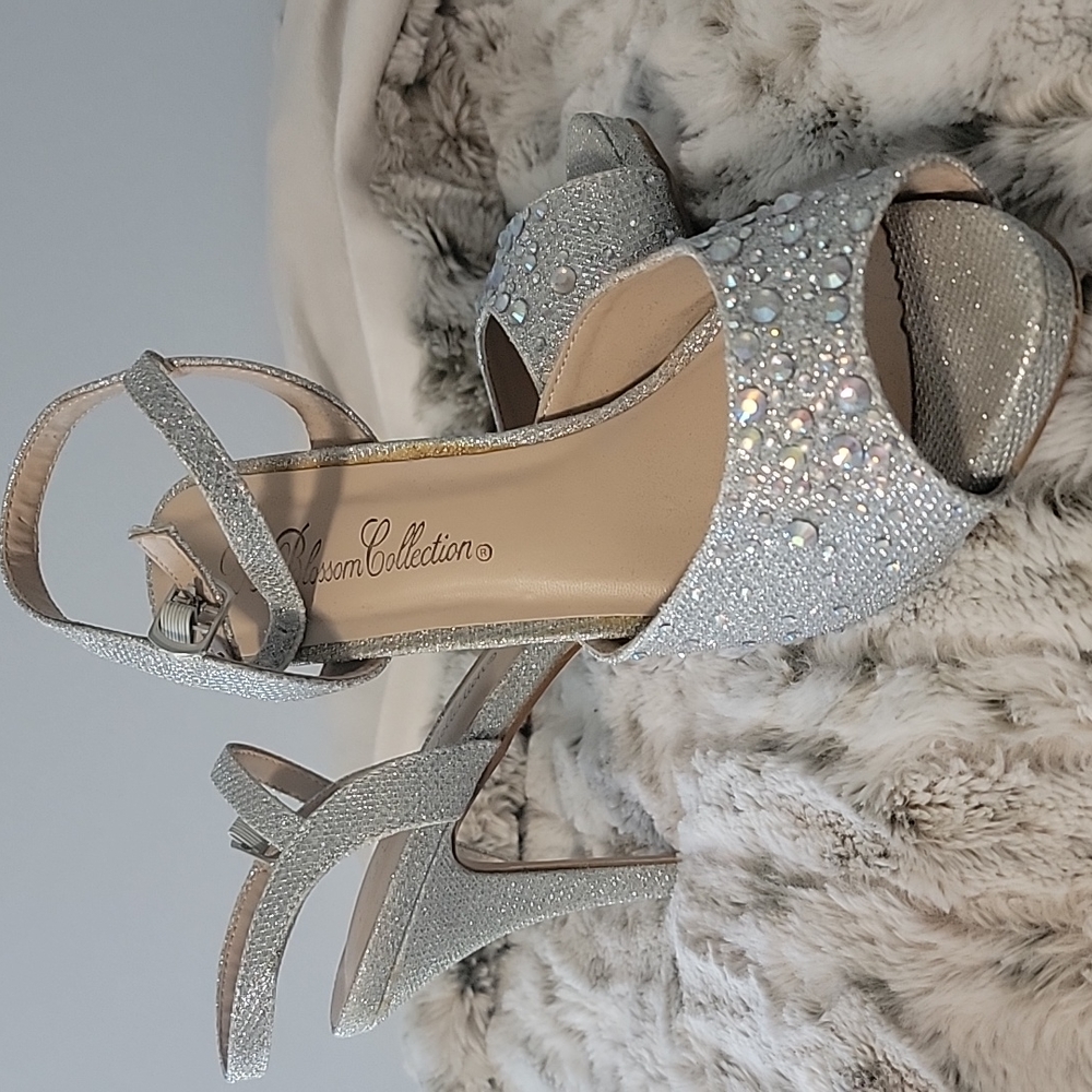 Silver open toe heels